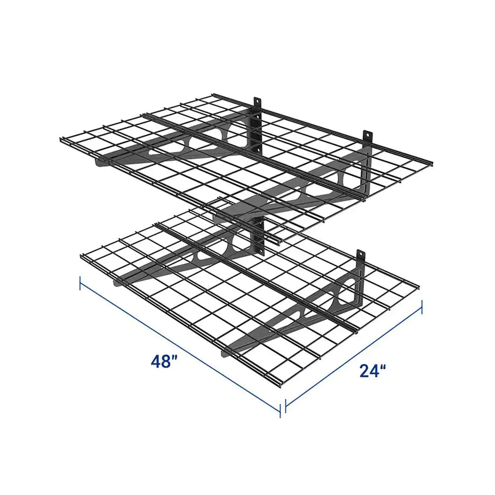 FLEXIMOUNTS 24 in. x 48 in. Steel Garage Wall Shelf with Brackets in Black