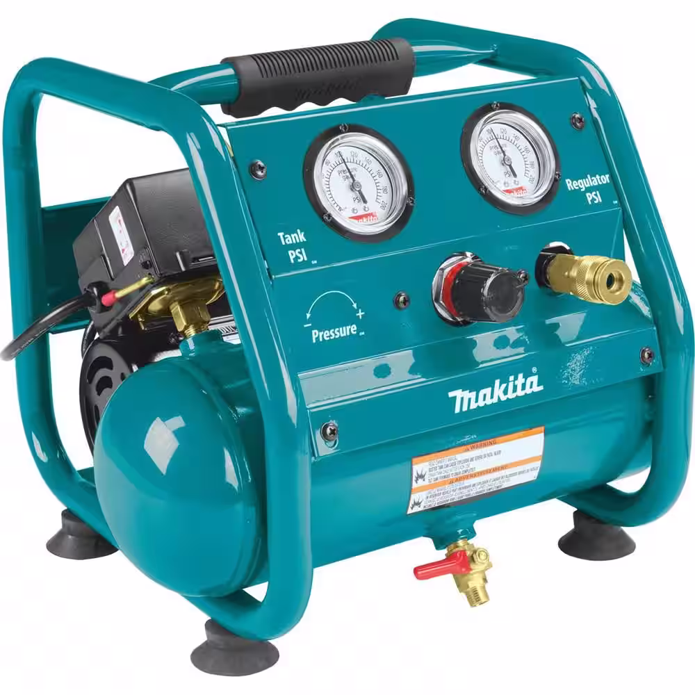 Makita 1 Gal. 125 PSI Portable Electric Compact Air Compressor with Bonus Pneumatic 2.5 in. 15-Gauge Angled Finish Nailer