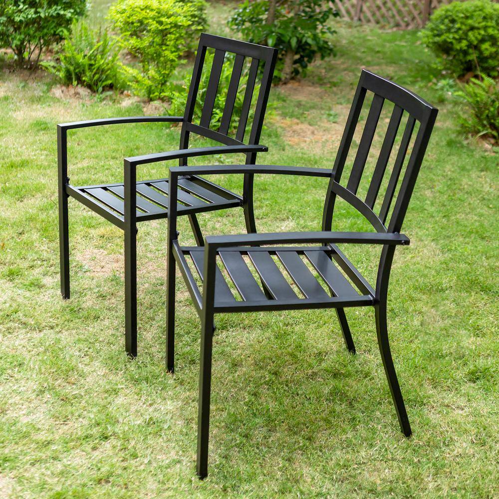 None 8-Piece Metal Outdoor Patio Dining Set with Red Orange Umbrella and Modern Stackable Chairs