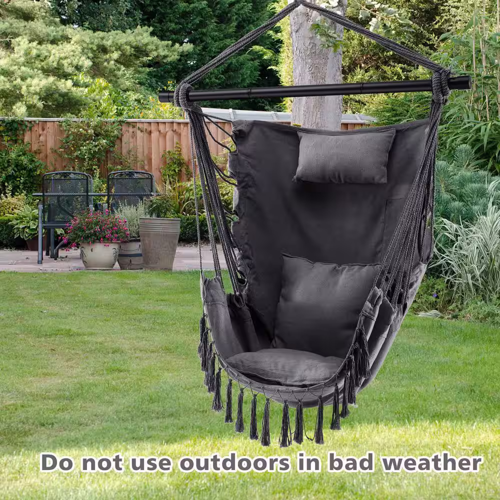 Alpulon 39 in. Tufted Victorian Hammock Chair Swing with Soft Pillow and Cushions in Black