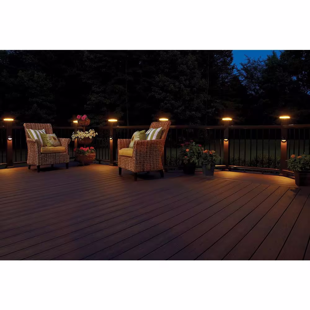 Fiberon 4 in. x 4 in. Tranquil White Integrated LED Fits Post Sleeve Hardwired Flat Downward Deck Post Cap Light