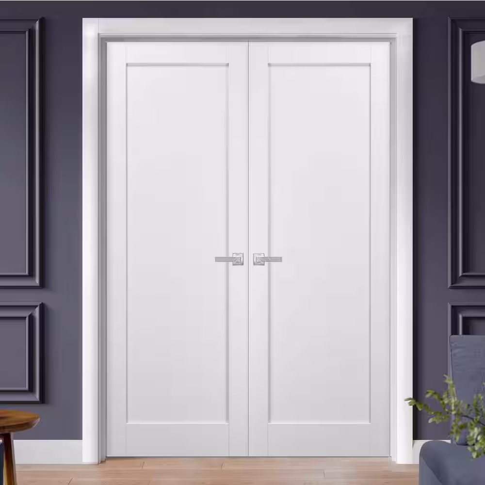 Sartodoors 4111 72 in. x 84 in. Single Panel White Finished Pine Wood Sliding Door with Hardware