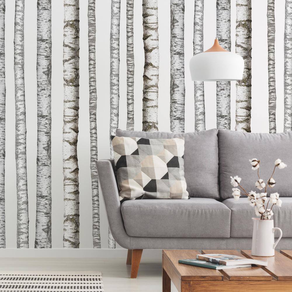 RoomMates White and Brown and Tan Realistic Birch Trees Giant Wall Decals