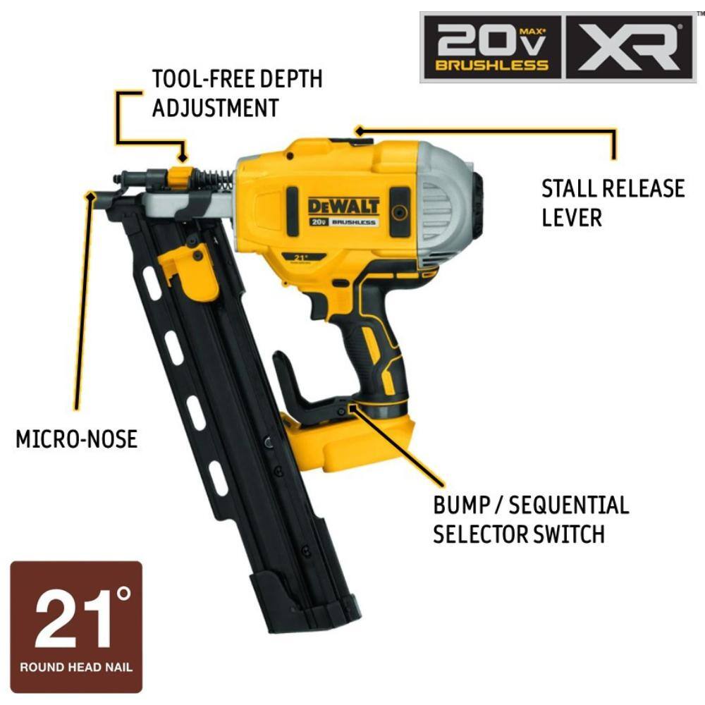 DEWALT 20V MAX XR Cordless Brushless 2-Speed 21Â° Plastic Collated Framing Nailer and Brushless 1 in. Rotary Hammer (Tools Only)