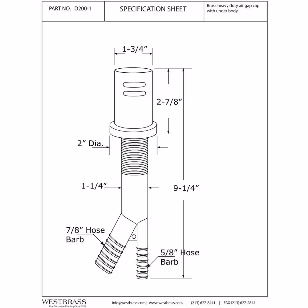 Westbrass 1-3/4 in. Air Gap Kit with Skirted Brass Cap in Polished Brass