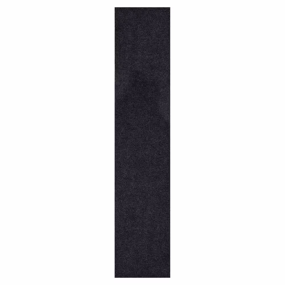 Sweet Home Stores Ribbed Waterproof Non-Slip Rubber Back Solid Runner Rug 2 ft. W x 30 ft. L Black Polyester Garage Flooring