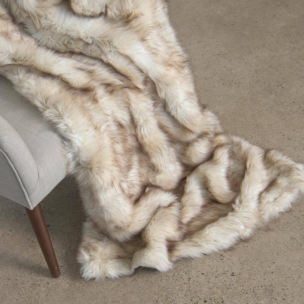 Best Home Fashion Champagne Fox Faux Fur Throw 58 in. x 84 In.