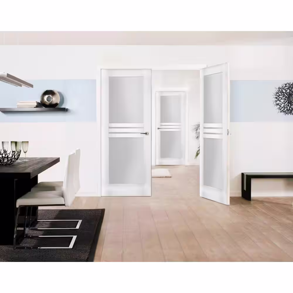 VDOMDOORS 7222 32 in. x 80 in. Universal Handling Full Lite Frosted Glass Solid White Finished Pine MDF Single Prehung French Door