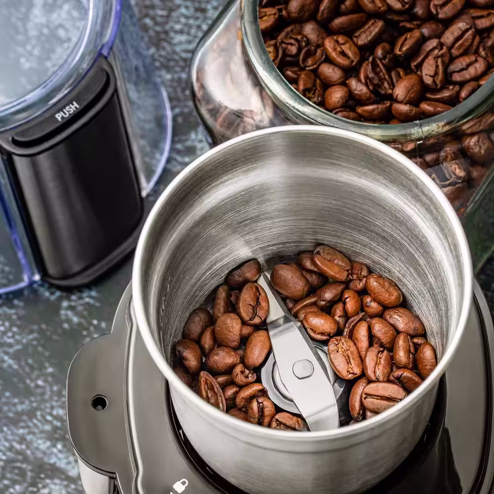 OVENTE 2.1 oz. Silver Multi-Purpose Electric Coffee Grinder Lid-Activated Switch