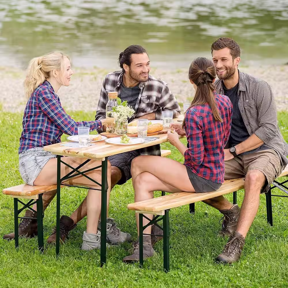 Alpulon Black 3-Pieces Wooden Folding Picnic Outdoor Table Bench Set