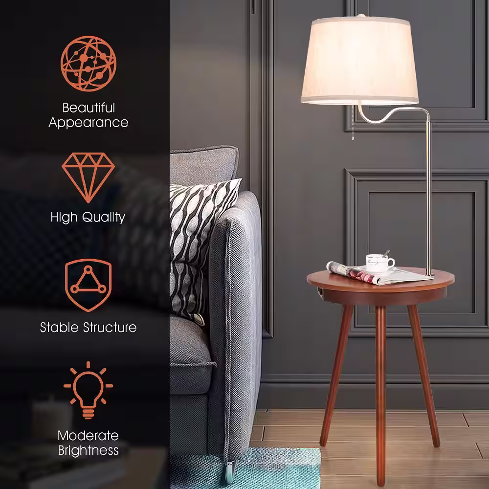 Costway 56 in. Coffee Wood Indoor Floor Lamp with Multi-Functional Design
