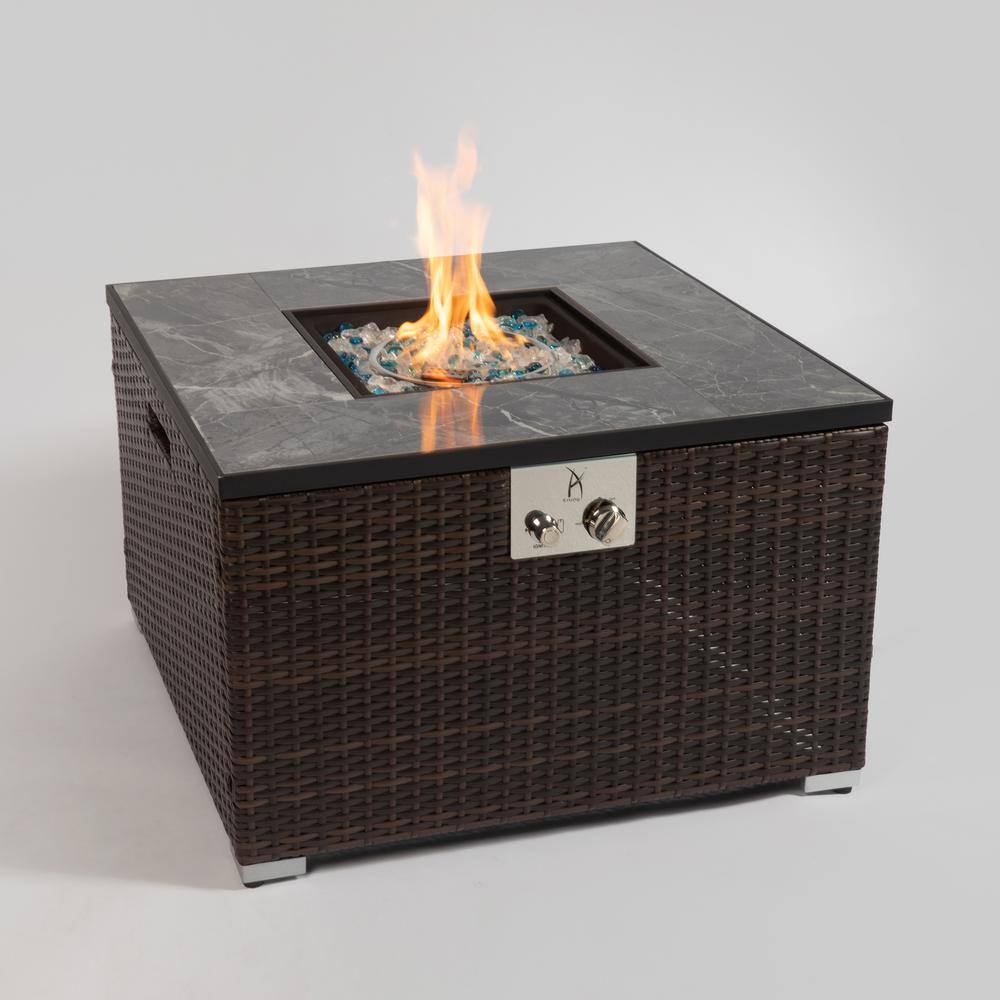 None 32 in. 40000 BTU Square Fire Table with Ceramic Tile Tabletop Outdoor Fire Pit Table