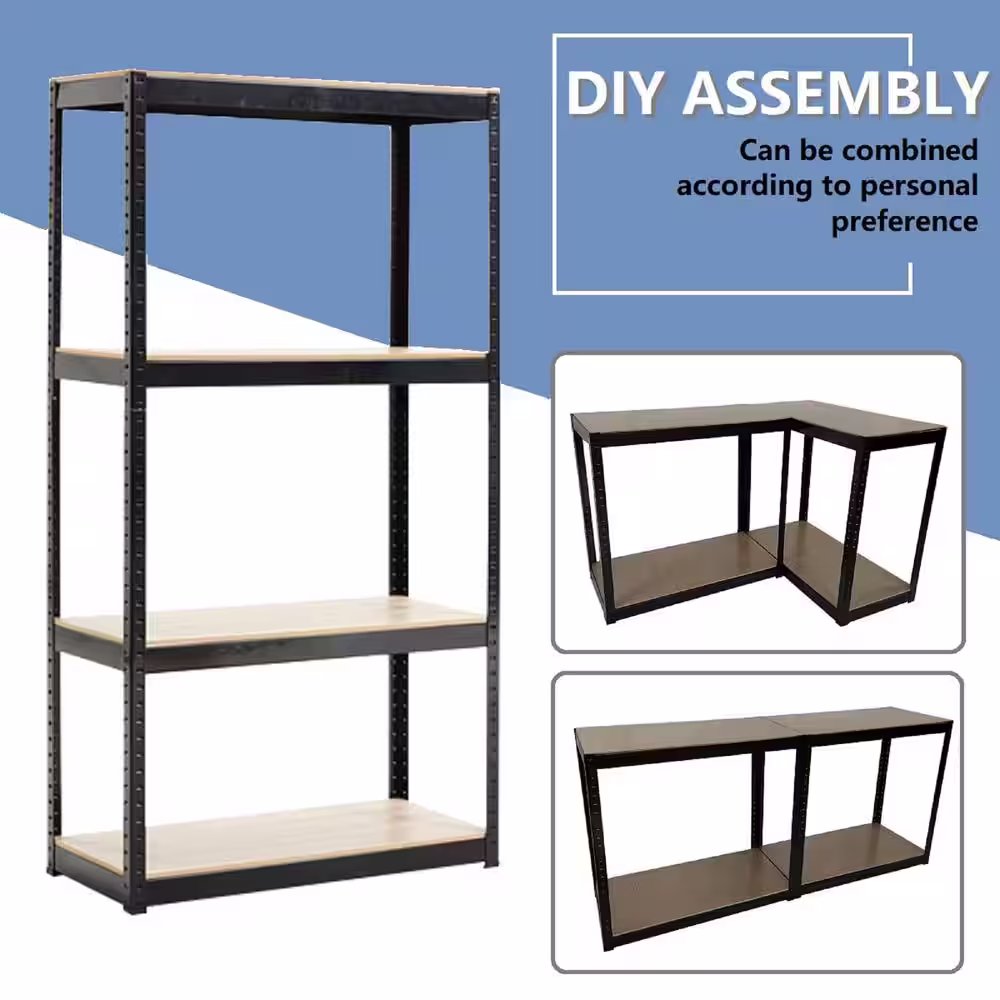 Siavonce 16.70 in. W x 2.50 in. H x 23.60 in. D Black 4 Tier Adjustable Garage Storage Shelving, Steel Storage Utility Shelf Unit
