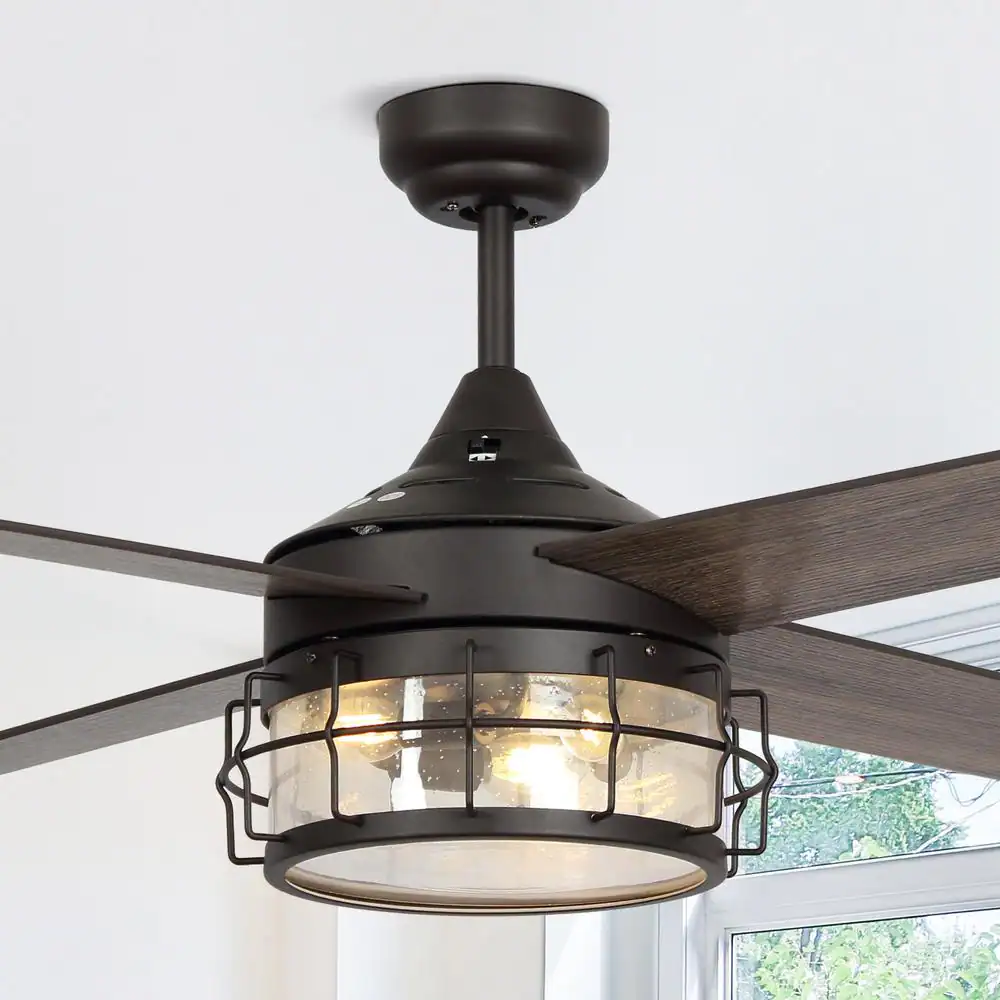Parrot Uncle 52 in. Industrial Oil Rubbed Bronze Glass Ceiling Fan with Light Kit and Remote Control