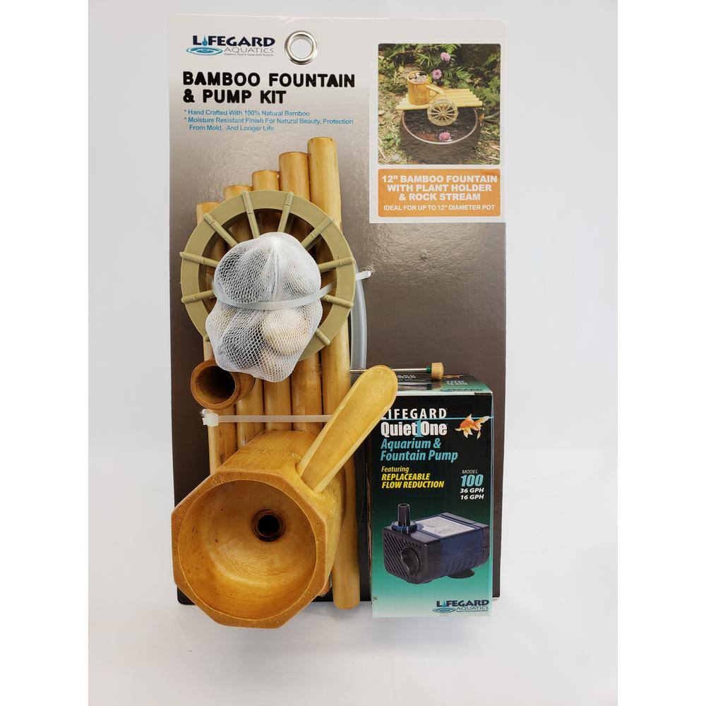 Lifegard Aquatics 18 in. Bamboo Fountain with Plant Holder and Rock Stream-Complete with Pump and Tubing