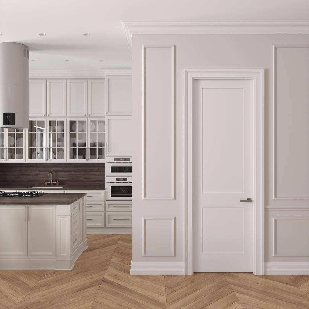 None 34 in. x 96 in. Right-Handed Solid Core Primed White Composite Single Prehung Interior Door Satin Nickel Hinges