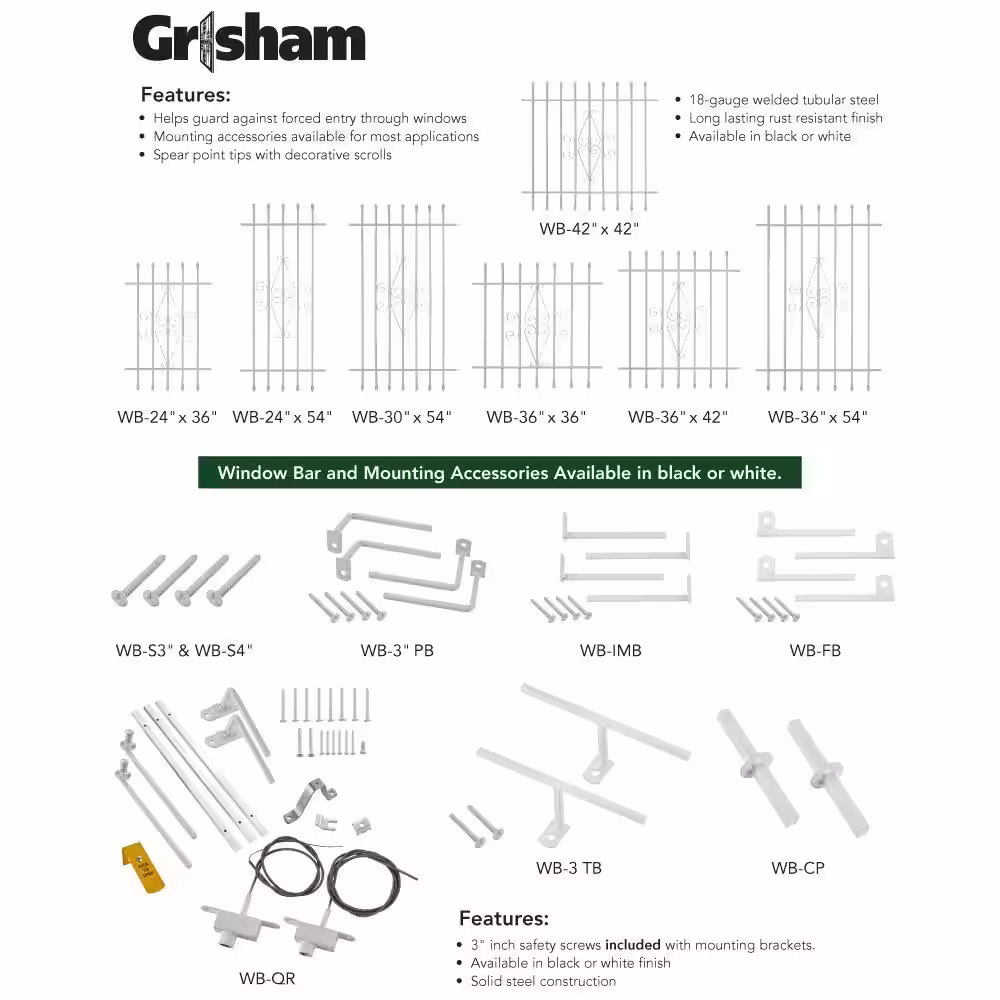 Grisham Window Bar Connector Pin, White (2-Pack)