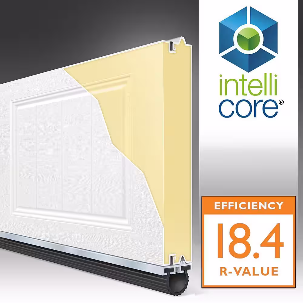 Clopay Gallery Collection 16 ft. x 7 ft. 18.4 R-Value Intellicore Insulated Sandtone Garage Door with Wrought Iron Window