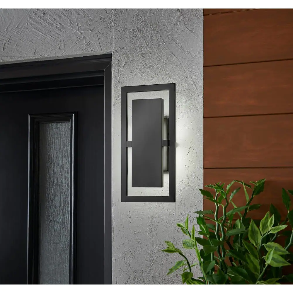 Home Decorators Collection Railford 1-Light Oil Rubbed Bronze Outdoor Integrated LED Wall Lantern Sconce with Etched Lens