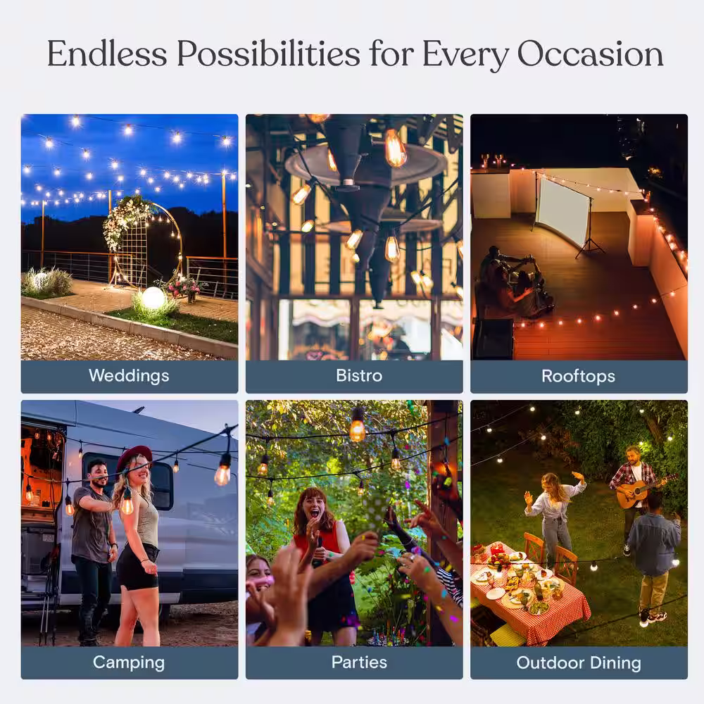 Brightech Ambience Pro 12-Light 27 ft. Outdoor Solar 1W 2700k LED S14 Edison Bulb String-Light