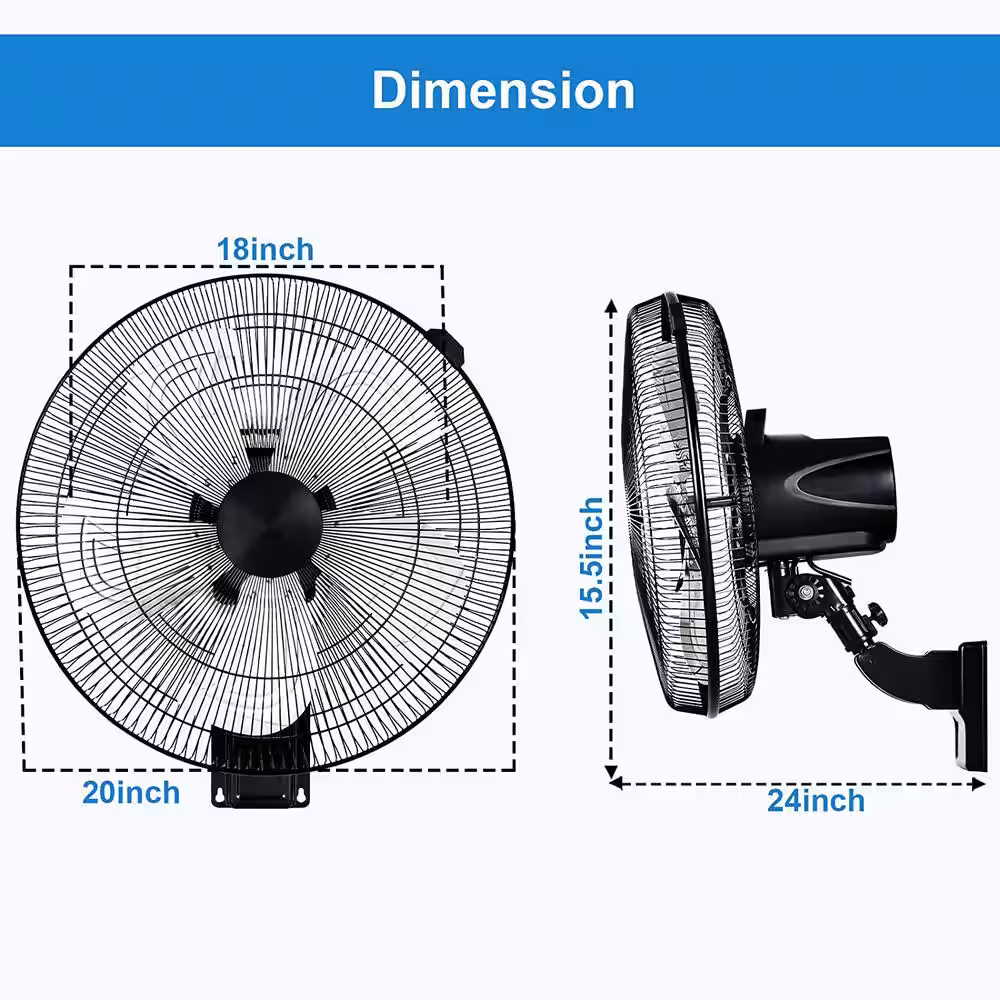None 18 in. Indoor/Outdoor Black Household Commercial 5-Speed Settings Wall Mount Fan 90-Degree Horizontal Oscillation
