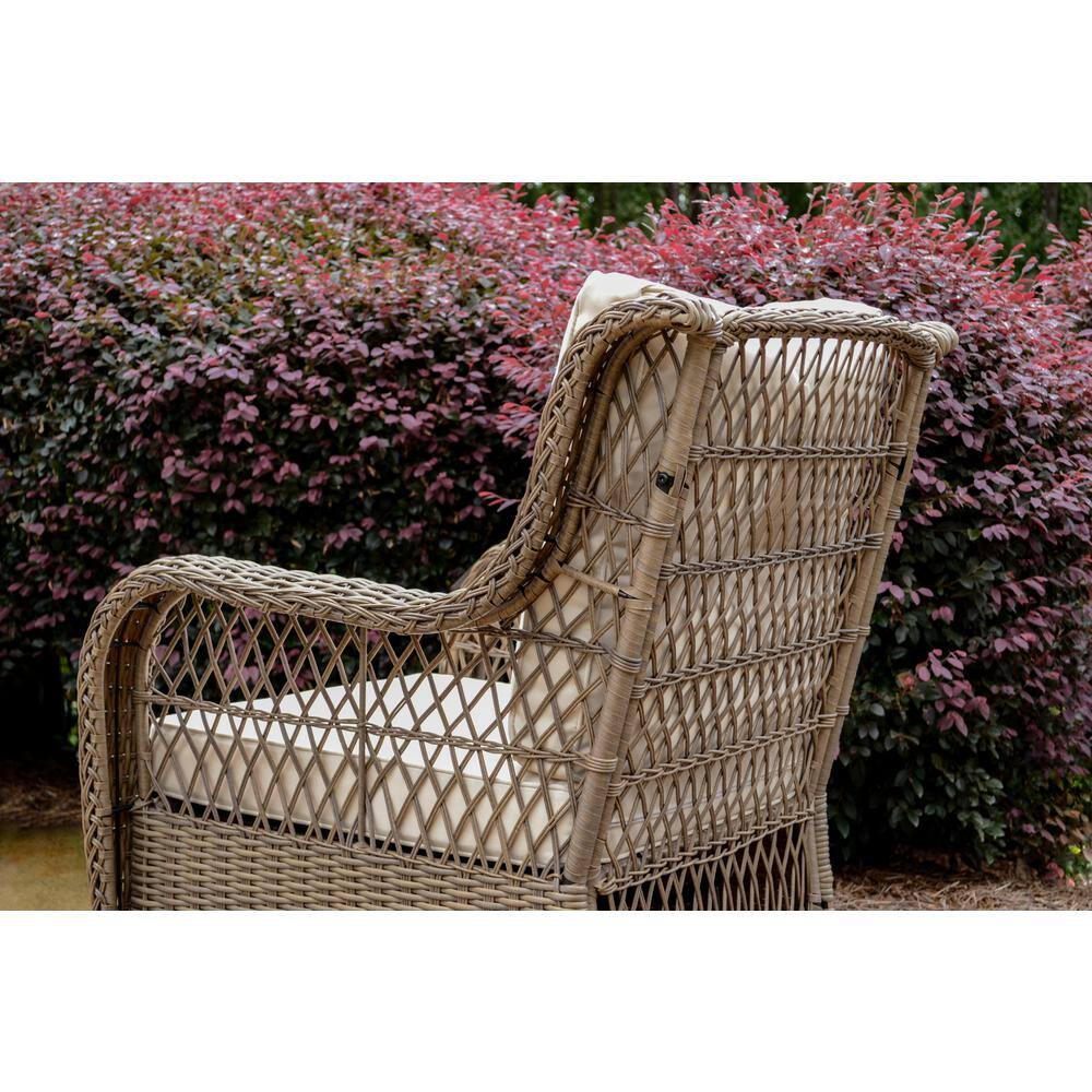 Tortuga Outdoor Rio Vista 3-Piece Wicker Outdoor Bistro Set with Beige Cushions (Glider Outdoor Chair and Patio Side Table Bundle)