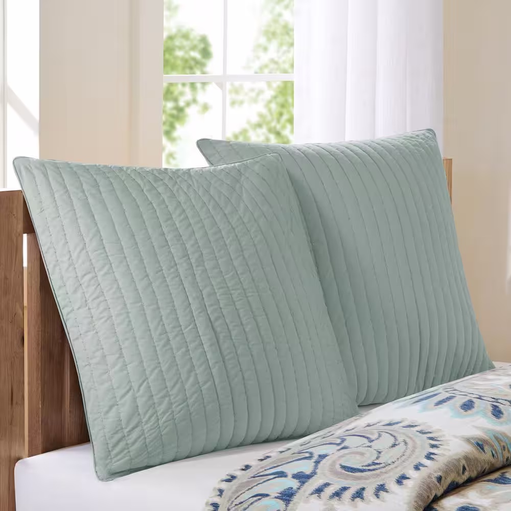 INK+IVY Camila Seafoam 26 in. x 26 in. Cotton Quilted Euro Sham
