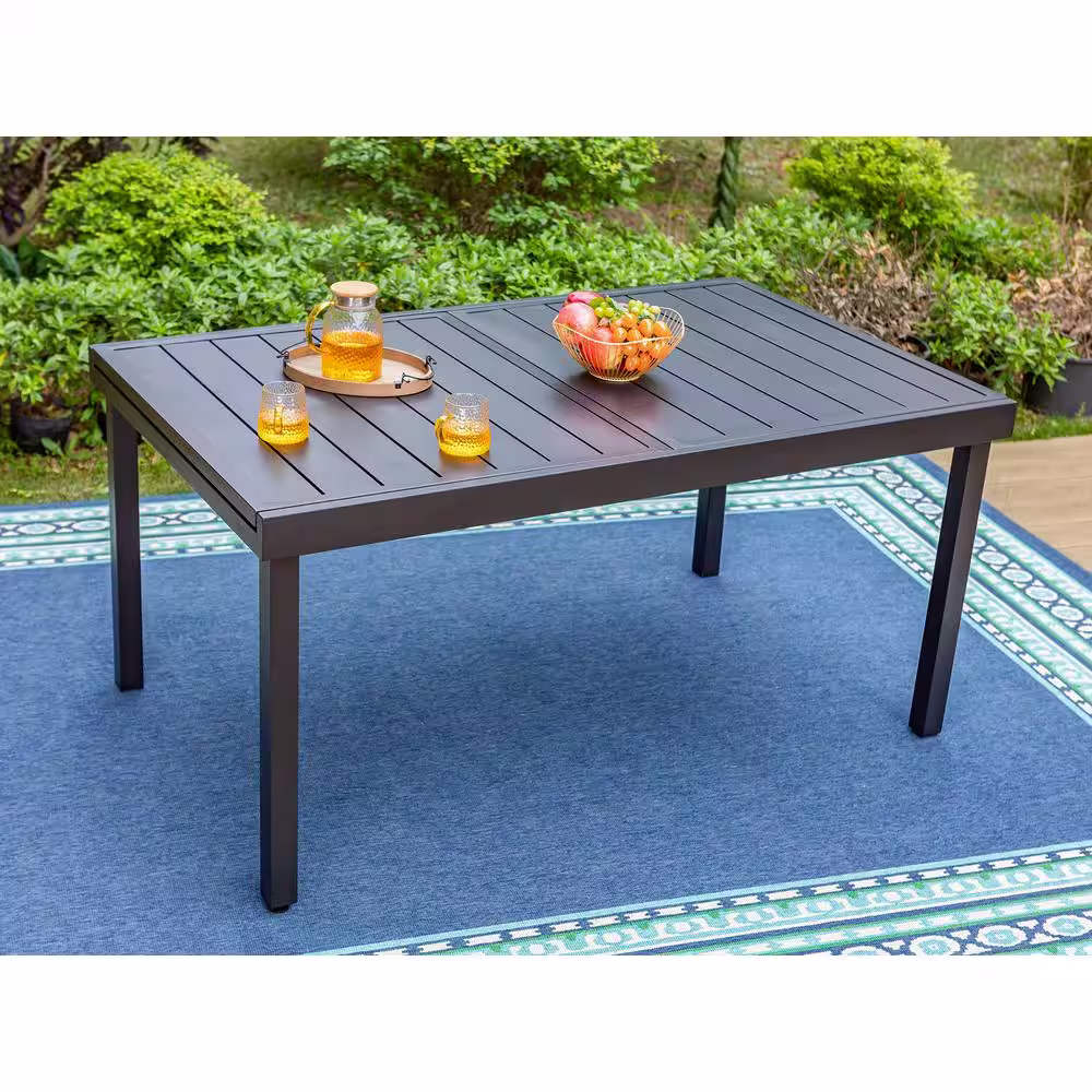 None 9-Piece Metal Patio Outdoor Dining Set with Rectangle Extensible Table and C-Spring Chair with Red Cushions
