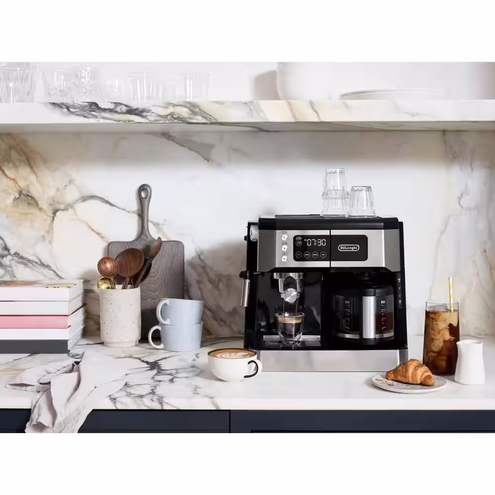 DeLonghi 10-Cup Black and SS Combination Coffee and Espresso Machine