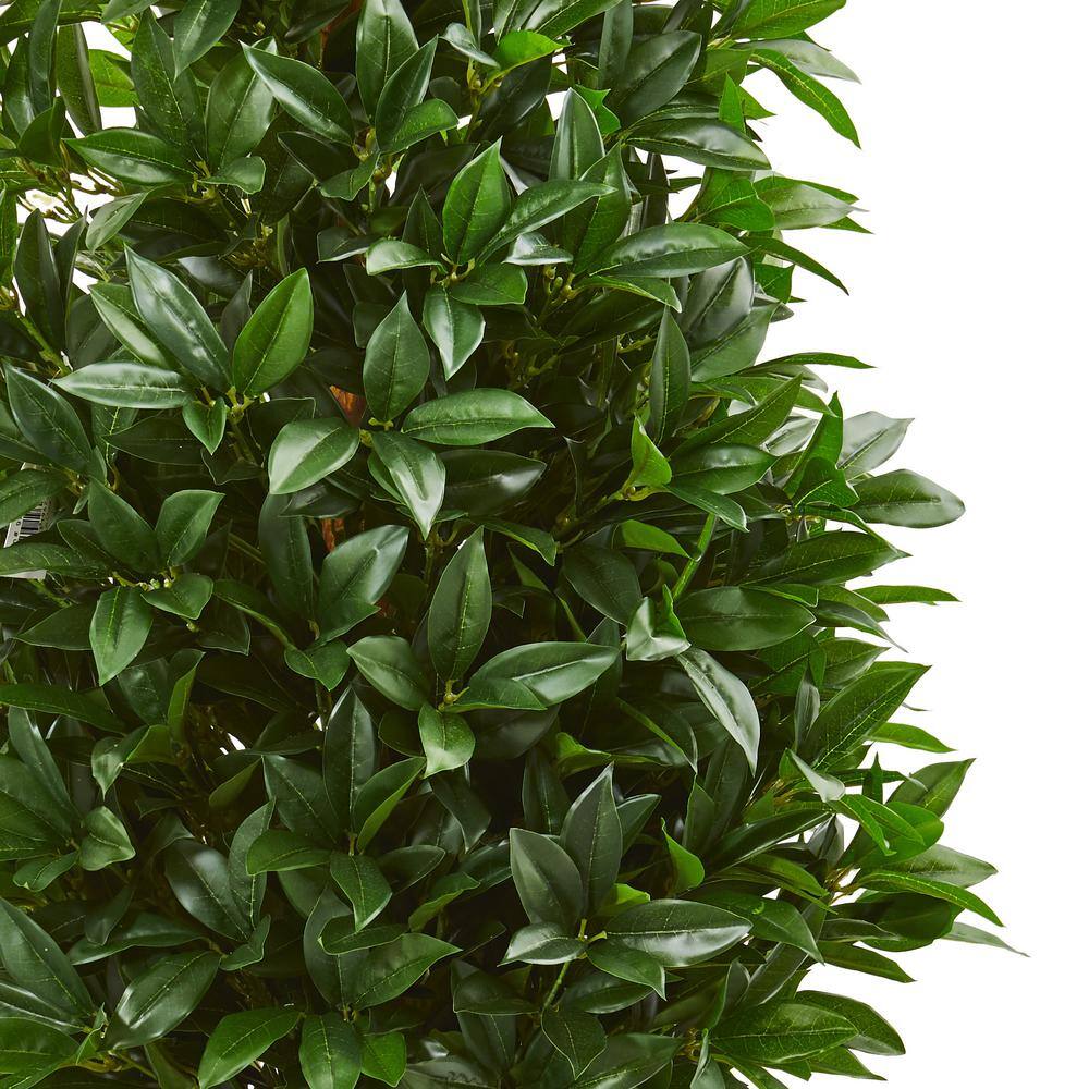 Nearly Natural Indoor/Outdoor 56 in. Bay Leaf Cone Topiary Artificial Tree in Black Planter
