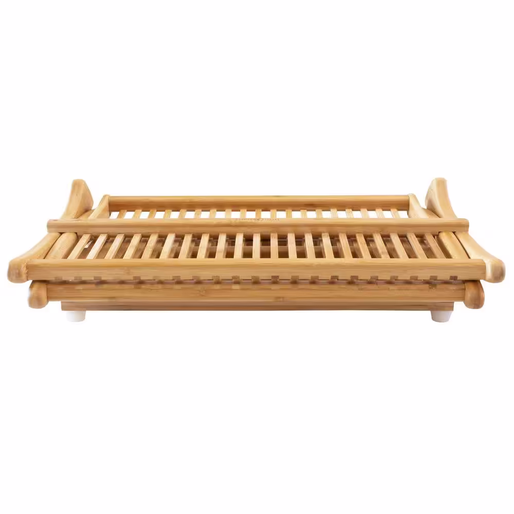 Aoibox Foldable Bamboo Dish Rack Kitchen Drainer Cutlery Holder Drying Shelf