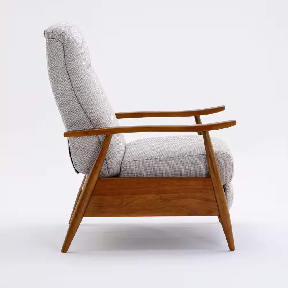 None Terni Wood Arm Push Back Recliner in Performance Fabric - Sea Oat