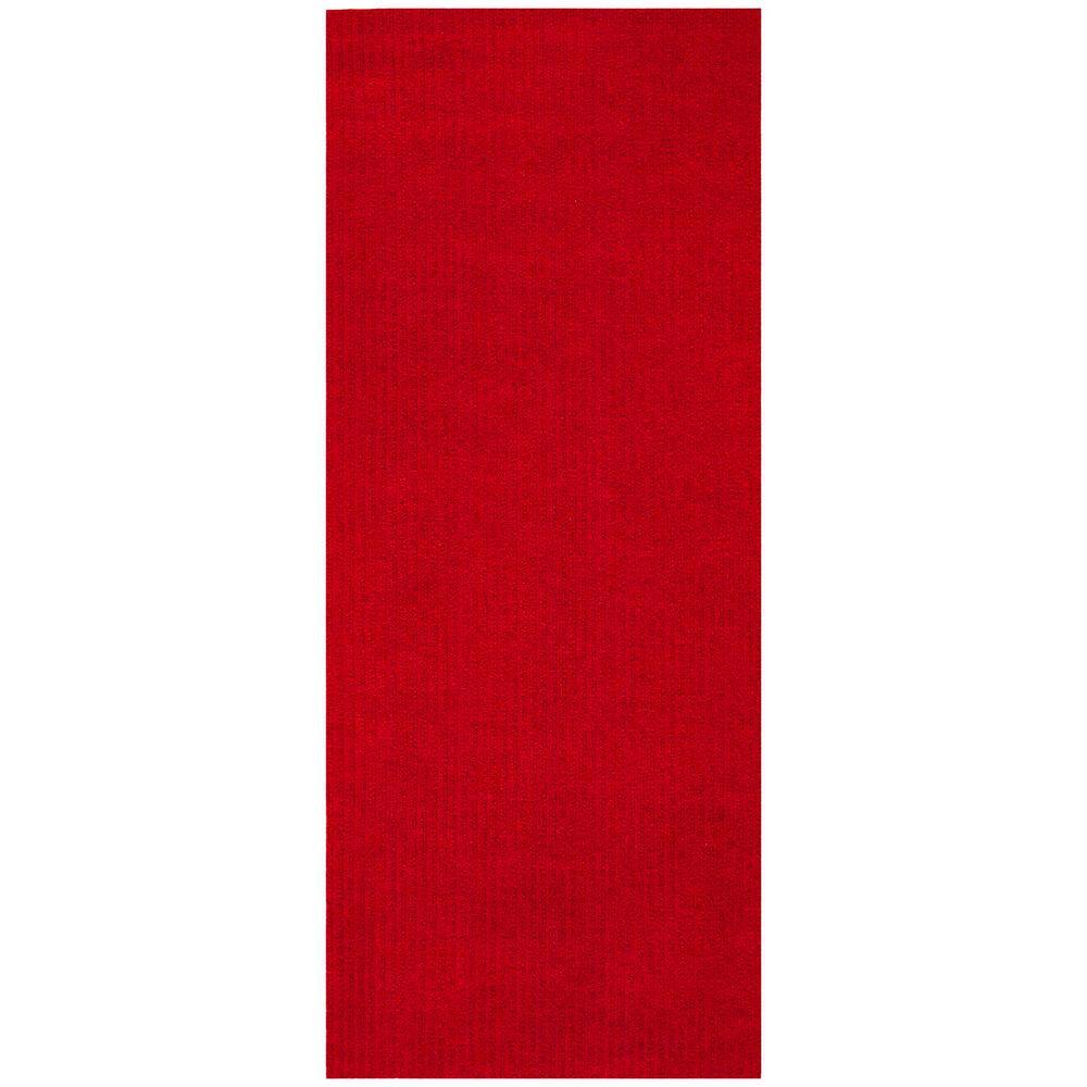 Ottomanson Scrabe Rib Waterproof Non-Slip Rubber Back Runner Rug, 2 ft. W x 9 ft. L, Red, Polypropylene Garage Flooring