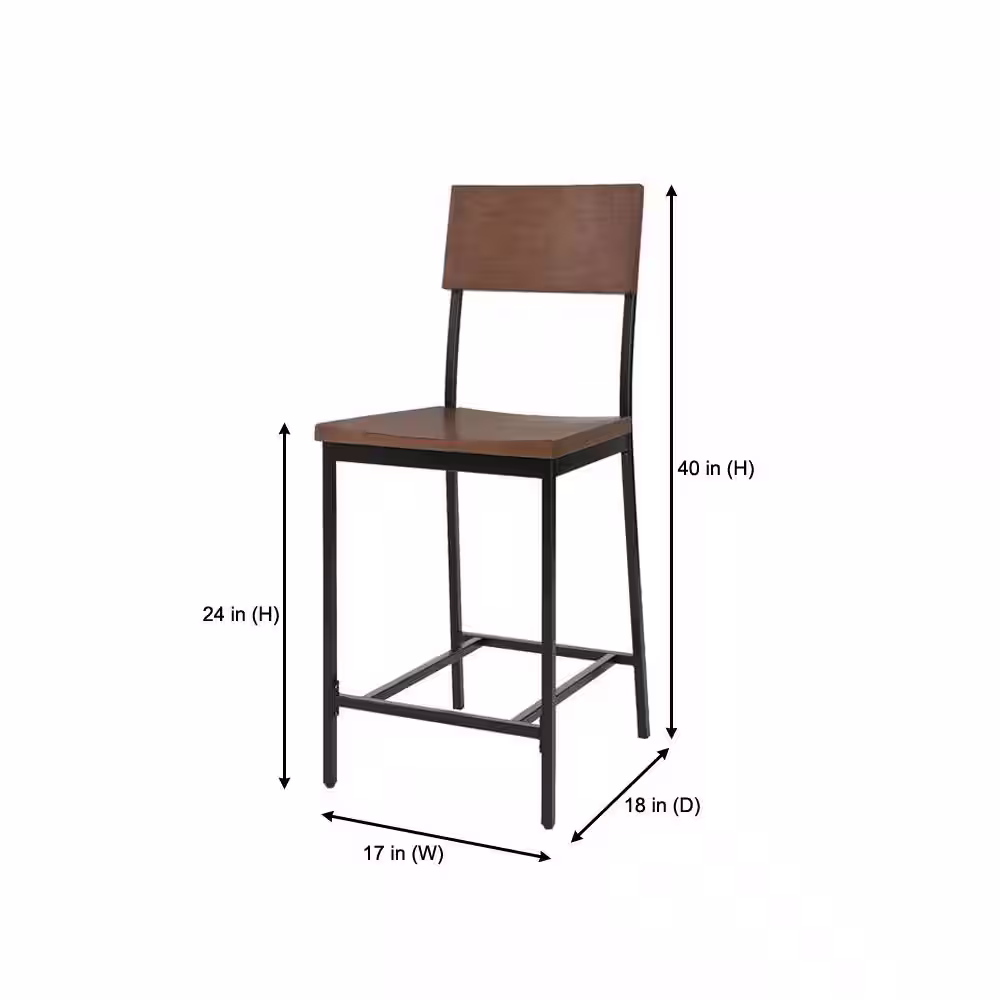 StyleWell Porter Black Metal Counter Stool with Back and Haze Oak Finish Seat (Set of 2)