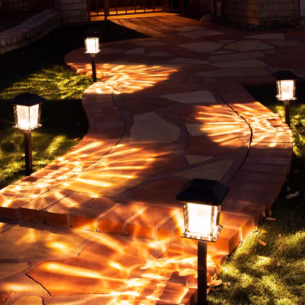 Hampton Bay Solar 15 Lumens Black Outdoor Integrated LED Path Light with Hammered Glass (4-Pack); Weather/Water/Rust Resistant