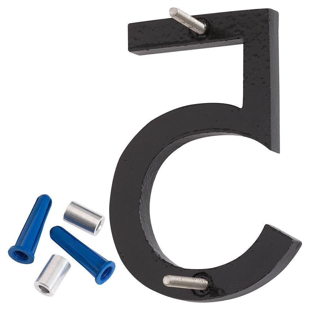Montague Metal Products 4 in. Satin Nickel/Black 2-Tone Aluminum Floating or Flat Modern House Number 5