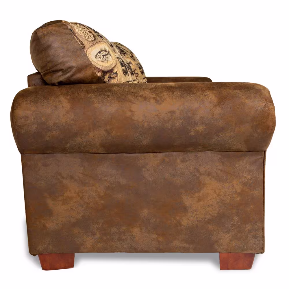 American Furniture Classics Deer Teal Lodge 88 in Brown Microfiber Queen Size Sofa Bed with Nail Head Accents