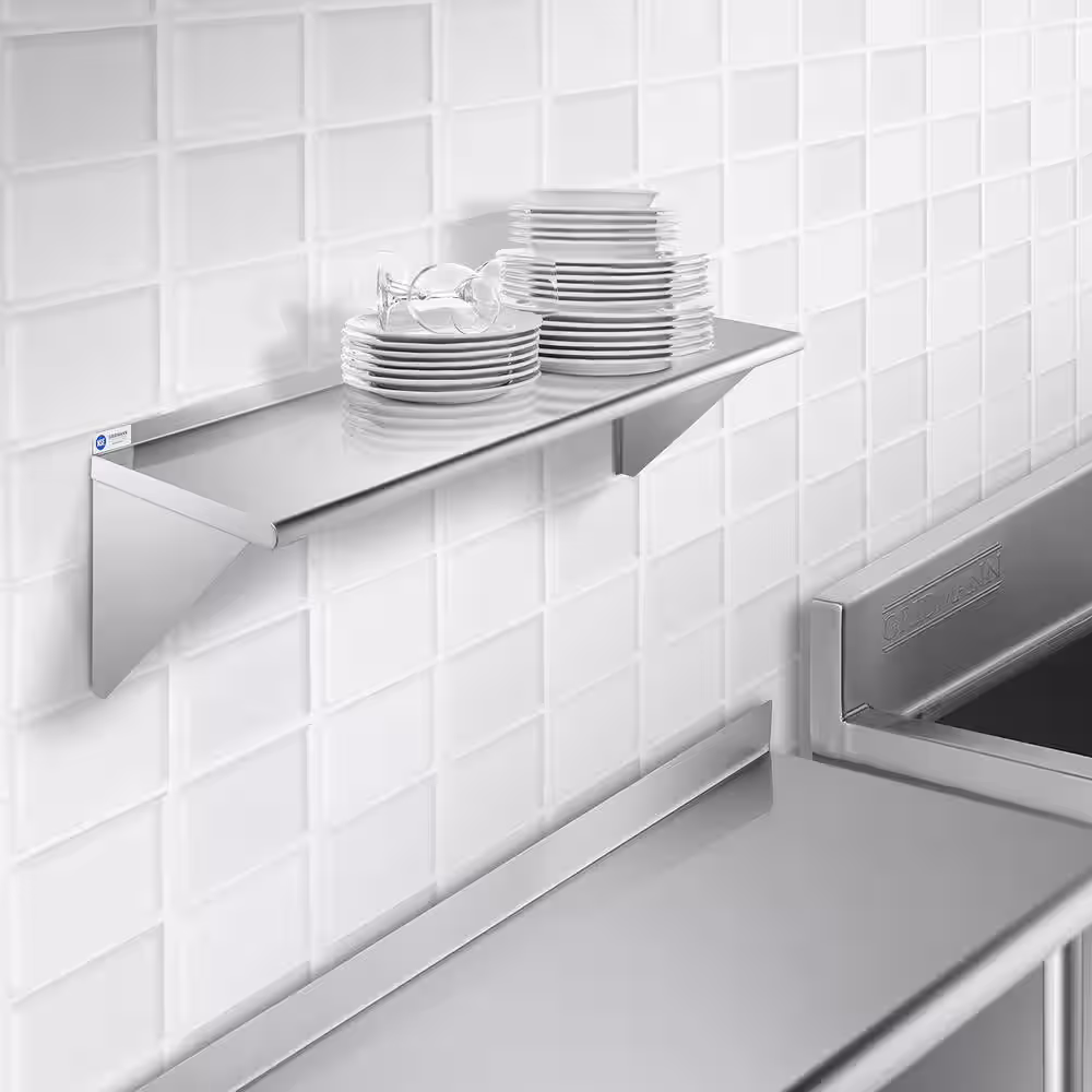 GRIDMANN 12 in. x 48 in. x 18.5 in. Stainless Steel Wall-Mount Garage Wall Shelf with Brackets