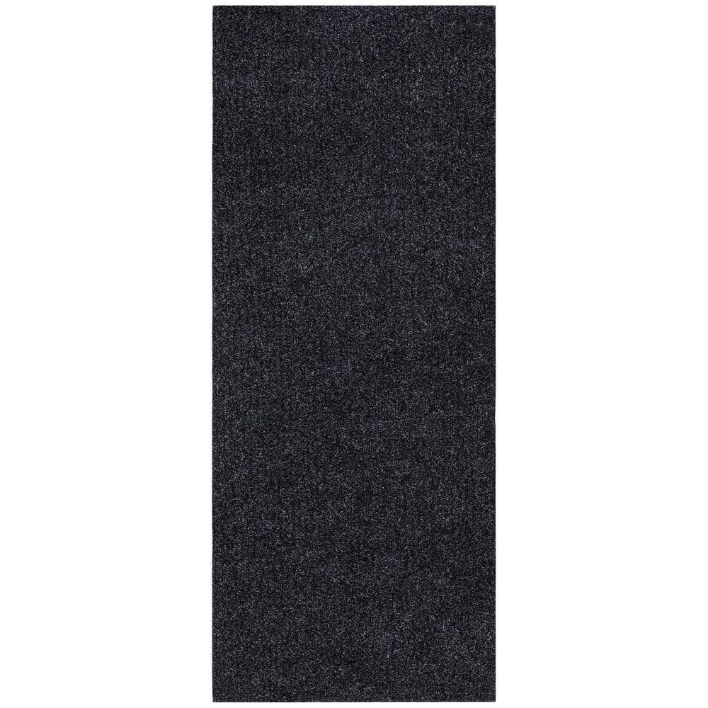 Sweet Home Stores Ribbed Waterproof Non-Slip Rubber Back Solid Runner Rug 2 ft. W x 11 ft. L Black Polyester Garage Flooring