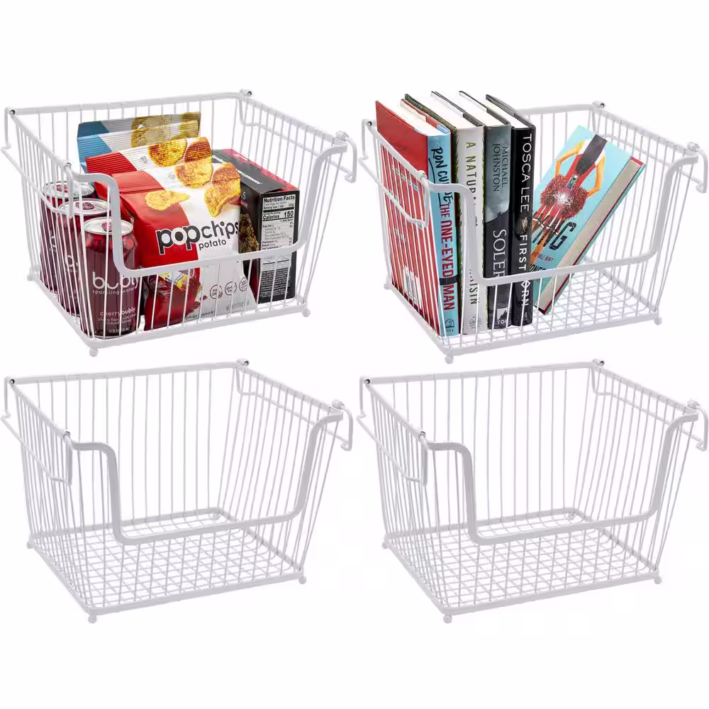 Sorbus 4 Pack White Metal Wire Baskets Storage Bin Organizer