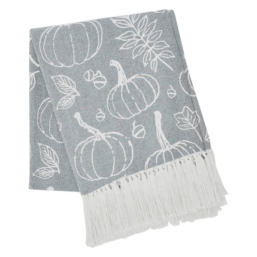 VHC BRANDS Silhouette Pumpkin Gray Autumn Floral Cotton Blend Throw Blanket
