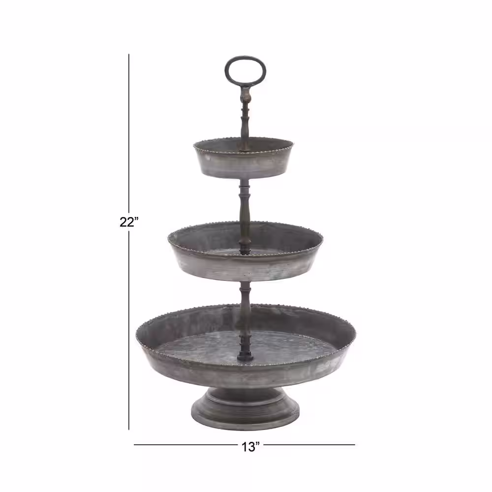 Litton Lane Gray Metal Galvanized 3 Decorative Tiered Server