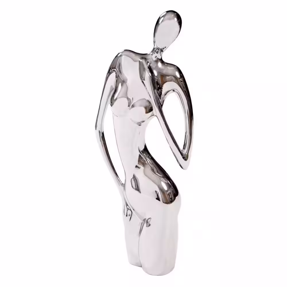 HomeRoots 21 in. Electroplated Nickel Modern Shiny Silver Female Form Sculpture