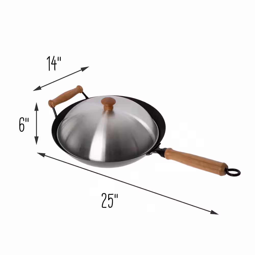 Joyce Chen Joyce Chen 10-Piece Set 14 in. Silver Steel Non-Stick Wok, Lid, 2-Racks, Paddle, 12 in. Spatula, 12 in. Tongs & More