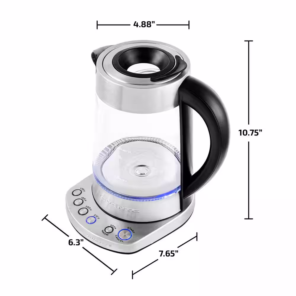 OVENTE 7.2-Cup Stainless Steel Electric Glass Kettle with ProntoFill Technology and 27-Oz. Reusable Teapot with Infuser, Bundle