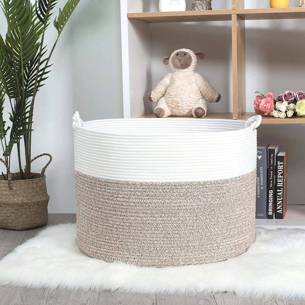 None 22 x 16 in. Light Brown Decorative Cotton Rope Basket