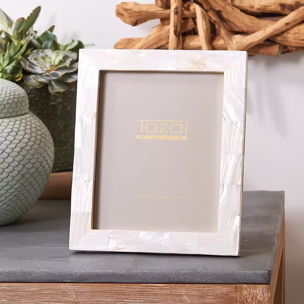 Two's Company Pearly 8 in. x 10 in. White Mother of Pearl Picture Frame in Gift Box