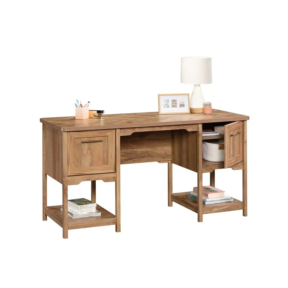 SAUDER 59 in. Rectangular Sindoori Mango 2 Drawer Writing Desk with Adjustable Shelves