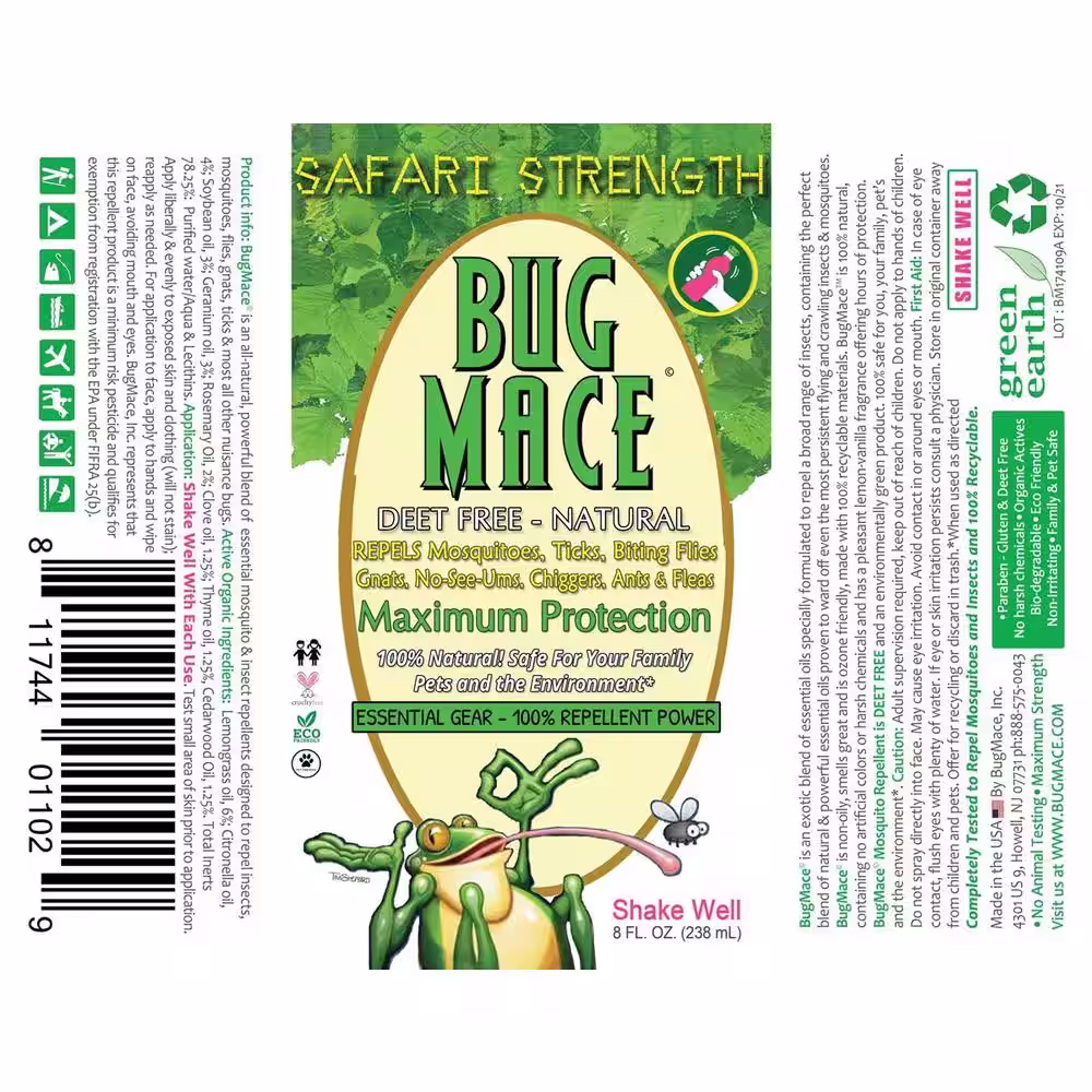 BugMace 8 oz. All Natural Organic Mosquito and Insect Repellent