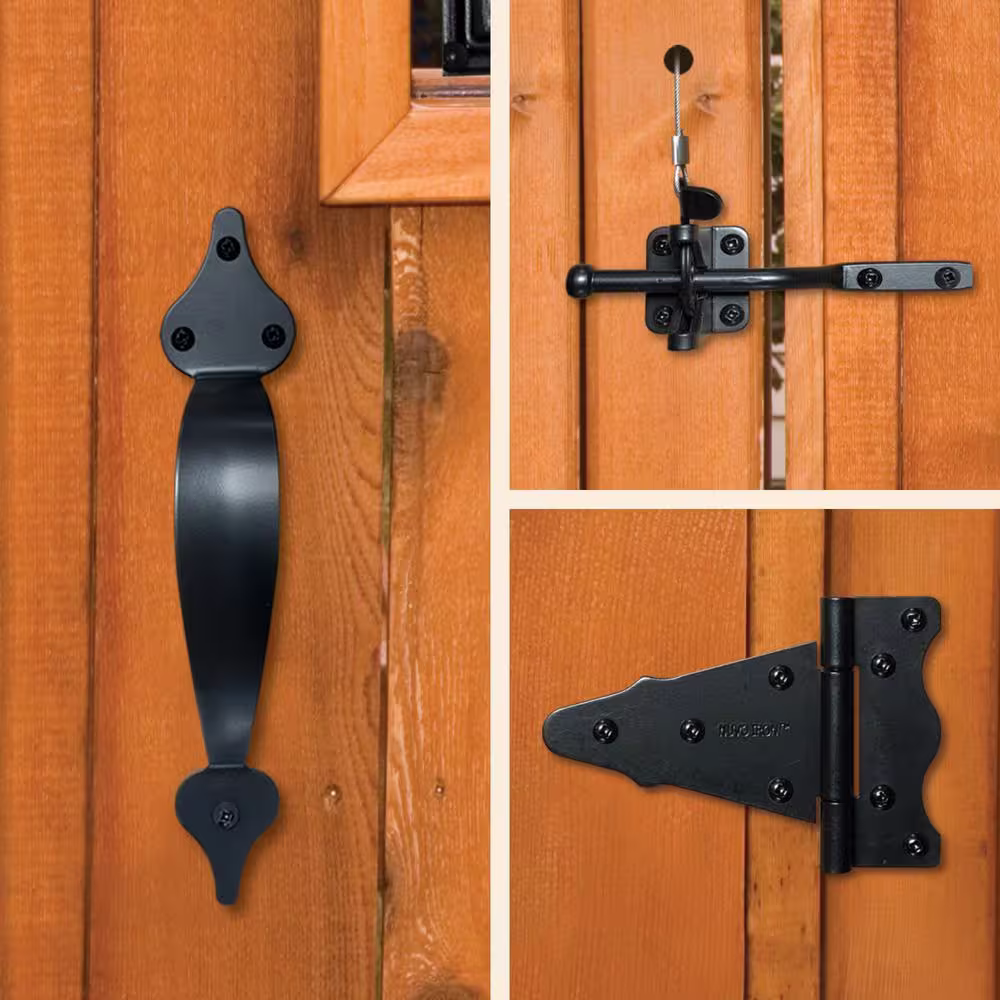 NUVO IRON Wooden Gate Combo Kit with Two 6 in. Tee Hinges, Latch with Catch and Handle